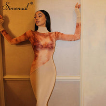 Simenual Tie Dye Patchwork Turtleneck Maxi Dress Long Sleeve Fall 2020 Women Clothing Partywear Club Fashion Bodycon Dresses Hot