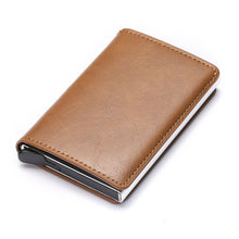 BISI GORO 2020 Credit Card Holder Men And Women Metal RFID Vintage Aluminium Box Crazy Horse PU Leather Fashion Card Wallet