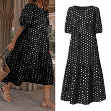 Summer Bohemian Dress Puff Sleeve Sundress 2020 VONDA Vintage Printed Polka Dot Party Dresses Beach Robe Sundress Vestido S-5XL