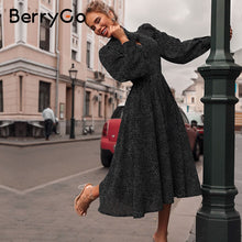 BerryGo Polka dot black elegant dress women Lantern sleeve tie neck long dresses spring A-line office ladies party dress vestido