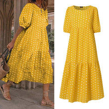 Summer Bohemian Dress Puff Sleeve Sundress 2020 VONDA Vintage Printed Polka Dot Party Dresses Beach Robe Sundress Vestido S-5XL