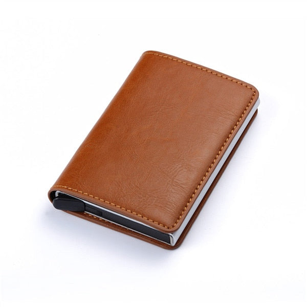 BISI GORO 2020 Credit Card Holder Men And Women Metal RFID Vintage Aluminium Box Crazy Horse PU Leather Fashion Card Wallet