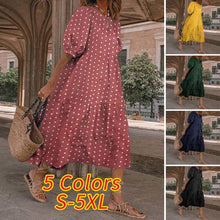 Summer Bohemian Dress Puff Sleeve Sundress 2020 VONDA Vintage Printed Polka Dot Party Dresses Beach Robe Sundress Vestido S-5XL