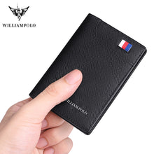 WILLIAMPOLO Genuine leather small card holder men's short ultra-thin credit card multi-card mini Cowhide coin Men Slim Wallet