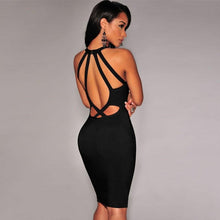 Sexy Hollow Out Bandage Dress Women Blue Black Apricot Backless Halter Dresses Sleeveless Celebrity Party Club Vestidos