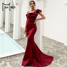 Missord Women Sexy One Shoulder Ruffles Evening Party Dress Solid Color Celebrity Maxi Dress Slash Neck Women Dress FT19938-1