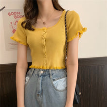 Women Patched Lace O-Neck Knitted Short Sleeve Thin Sweaters Cardigans Lady Single-breasted Buttons Sweater Crop Tops Female