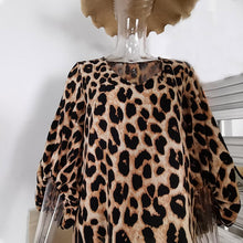 Loose Leopard Print Woman Midi Dress Three Quarter Lantern Sleeve V-neck Dresses Fashion Ladies Summer Antumn Female Clothes