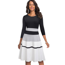 Nice-forever Retro Elegant Contrast Color Patchwork vestidos Business Party Flare A-Line Women Winter Dress A173