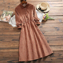 Fashion Plaid Dress Women 2020 Spring Turn-Down Collar Corduroy Long Sleeve Vintage Dresses Retro Ladies Button Dress 7424 50