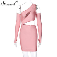 Simenual One Shoulder Cut Out Hot Bodycon Dresses Woman Party Night Sexy Long Sleeve Clubwear Fashion Mini Dress Autumn Winter