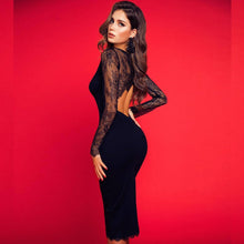 Adyce 2020 New Autumn Lace Long Sleeve Bandage Dress Women Sexy Hollow Out Black Club Midi Celebrity Evening Runway Party Dress