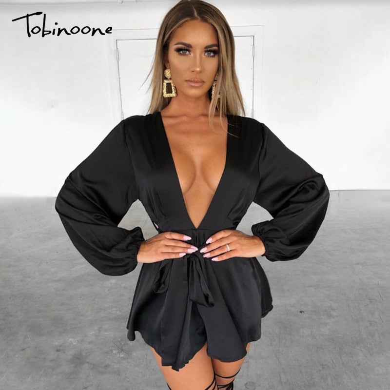 Tobinoone Sexy Sparkly Bodycon Kleider 2020 Frauen Backless Kurzes Kleid Sommer Langarm Nachtclub Party Kleider Vestidos