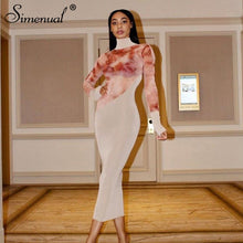 Simenual Tie Dye Patchwork Turtleneck Maxi Dress Long Sleeve Fall 2020 Women Clothing Partywear Club Fashion Bodycon Dresses Hot