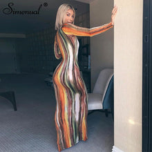 Simenual Printed V Neck Sexy Women Party Dress Long Sleeve Fashion 2020 Spring Skinny Bodycon Clubwear Hot Slim Maxi Dresses