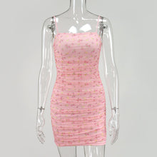 NewAsia Floral Women Dress Summer 2020 Sexy Spaghetti Straps Backless Pleated Ruched Mech Dress Casual Sweet Print Bodycon Dress