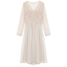 2020 Women Spring Dress Vintage Elegant with Button A-Line Dress Solid Puff Sleeve Lace Voile Mesh Dress Women Vestidos 8126
