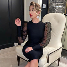 Adyce 2020 Neue Winter Lange Puff Sleeve Spitze Bodycon Verband Kleid Sexy Frauen Schwarz O Neck Midi Club Promi Runway party Kleid