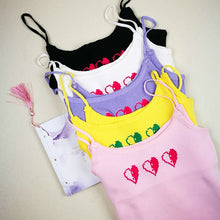 HELIAR Heart Parttern Embroidery Crop Tops Spaghetti Sleeveless Tank Tops Causal Female Women Sexy Camis Crop Tops Female