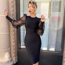 Adyce 2020 Neue Winter Lange Puff Sleeve Spitze Bodycon Verband Kleid Sexy Frauen Schwarz O Neck Midi Club Promi Runway party Kleid