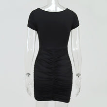 NewAsia Hollow Out Sexy Dress Women V-neck Drawstring Pleat Summer Dresses Pink Short Sleeve Bodycon Ruched Dress Black 2020 New