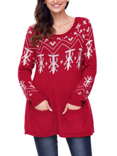 Christmas Women Printed Sweater with Pocket