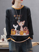 Long Sleeve O-neck Cartoon Print Casual Sweaters