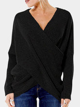 Women Cross V-neck Pullover Long Sleeve Sweaters