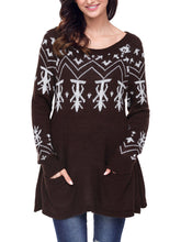 Christmas Women Printed Sweater with Pocket