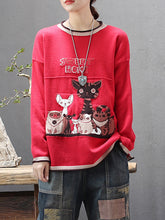 Long Sleeve O-neck Cartoon Print Casual Sweaters