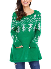 Christmas Women Printed Sweater with Pocket