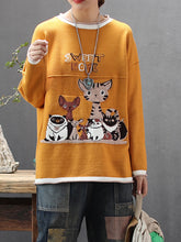 Long Sleeve O-neck Cartoon Print Casual Sweaters