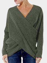 Women Cross V-neck Pullover Long Sleeve Sweaters