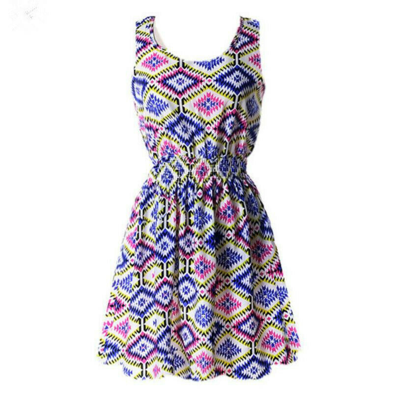 Summer Floral Print Chiffon Dress Casual Women Boho Beach Party Tunic Short Dre