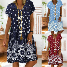Women Summer V Neck Short Sleeve Mini Dress Casual Floral Loose A-line Sundress