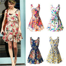 Summer Floral Print Chiffon Dress Casual Women Boho Beach Party Tunic Short Dre