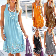 US Women's Sleeveless Flowy Midi Summer Beach A Line Floral Tank Dress Plus Size
