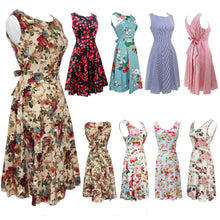 Summer Women Vintage A-Line Dress Tunic Long Sleeveless Floral Print Sundress