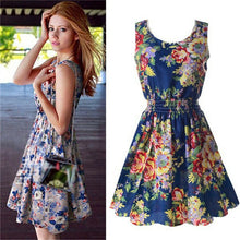 Summer Floral Print Chiffon Dress Casual Women Boho Beach Party Tunic Short Dre