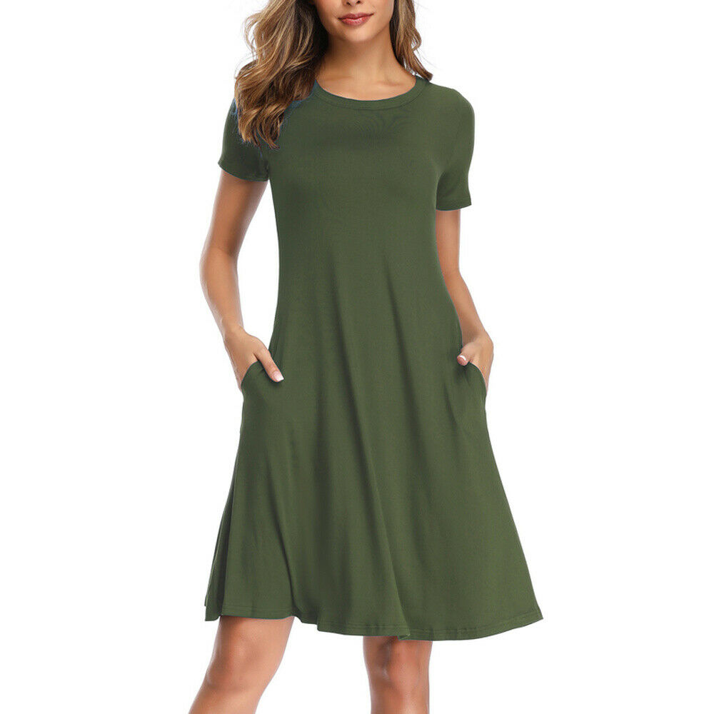 Womens Summer T Shirt Short Sleeve Dresses Party Casual Beach Tunic Sundress