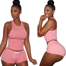 Women's Causal 2 Piece Set Shirt Top & Short Pants Playsuits Sleeveless Bodycon