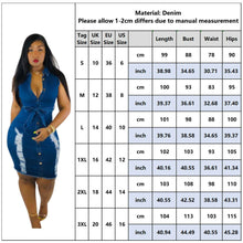 Women V Neck Jeans Denim Ripped Hole Waistband Slim Mini Bodycon Shirt Dress
